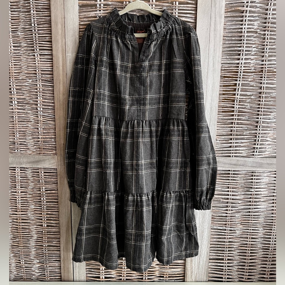 Cat & Jack fashionable black plaid with gold accent dress. Size M(8).